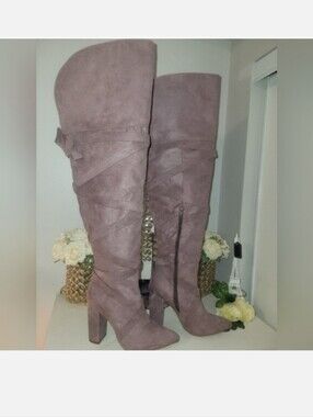 Suede Over-the-Knee High Heel Boots - Mauve